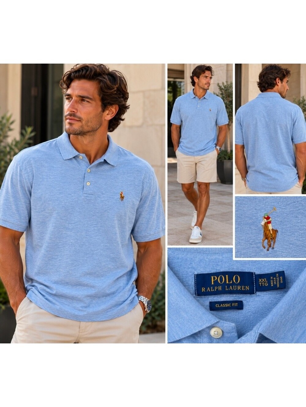 Polo Ralph Lauren Men’s XXL Classic Fit Light Blue Heather Polo Shirt Pony